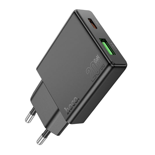 Netværksoplader HOCO N38, 20W, 3A, 1 x USB-A - 1 x USB-C, Sort