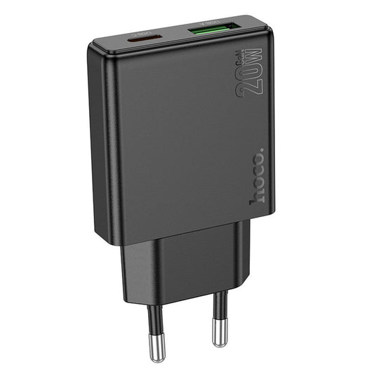 Netværksoplader HOCO N38, 20W, 3A, 1 x USB-A - 1 x USB-C, Sort