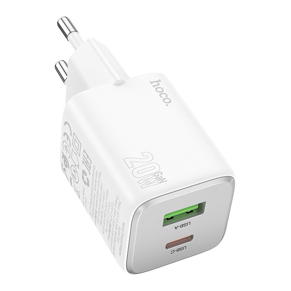 Netværksoplader HOCO N41, 20W, 3A, 1 x USB-A - 1 x USB-C, Hvid