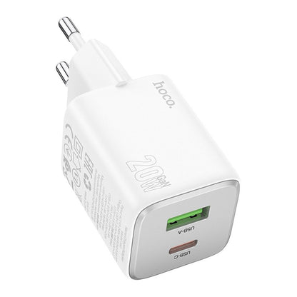 Netværksoplader HOCO N41, 20W, 3A, 1 x USB-A - 1 x USB-C, Hvid