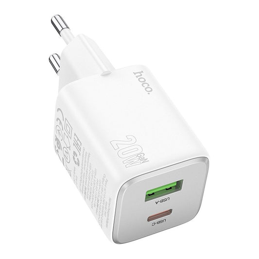 Netværksoplader HOCO N41, 20W, 3A, 1 x USB-A - 1 x USB-C, Hvid