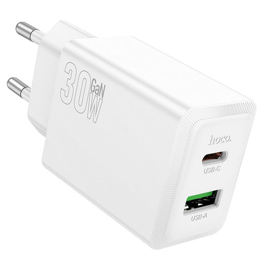 Netværksoplader HOCO N71, 30W, 3A, 1 x USB-A - 1 x USB-C, Hvid