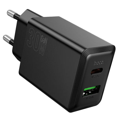 Netværksoplader HOCO N71, 30W, 3A, 1 x USB-A - 1 x USB-C, Sort