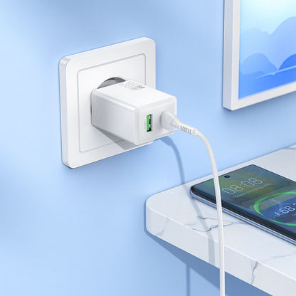 Netværksoplader HOCO N71, 30W, 3A, 1 x USB-A - 1 x USB-C, Hvid