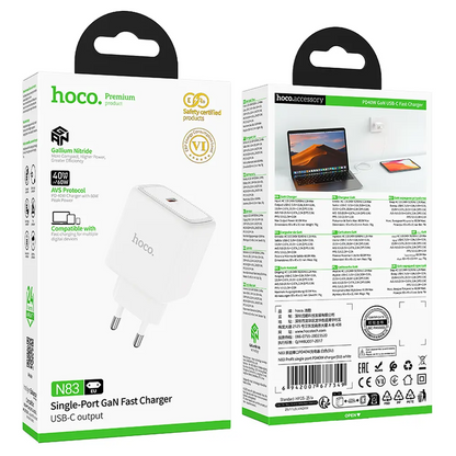 HOCO N83 Netoplader, 40W, 3A, 1 x USB-C, Hvid