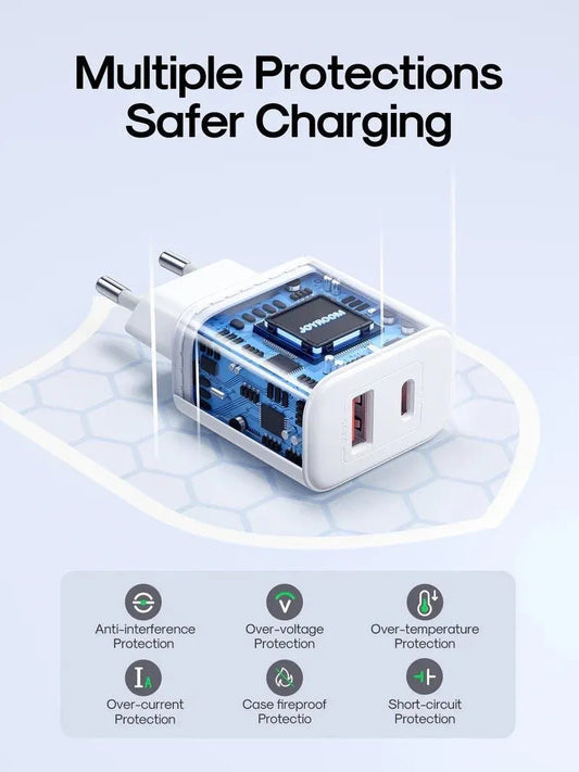 Netværksoplader Joyroom JR-TCF05, 20W, 3A, 1 x USB-A - 1 x USB-C, Hvid
