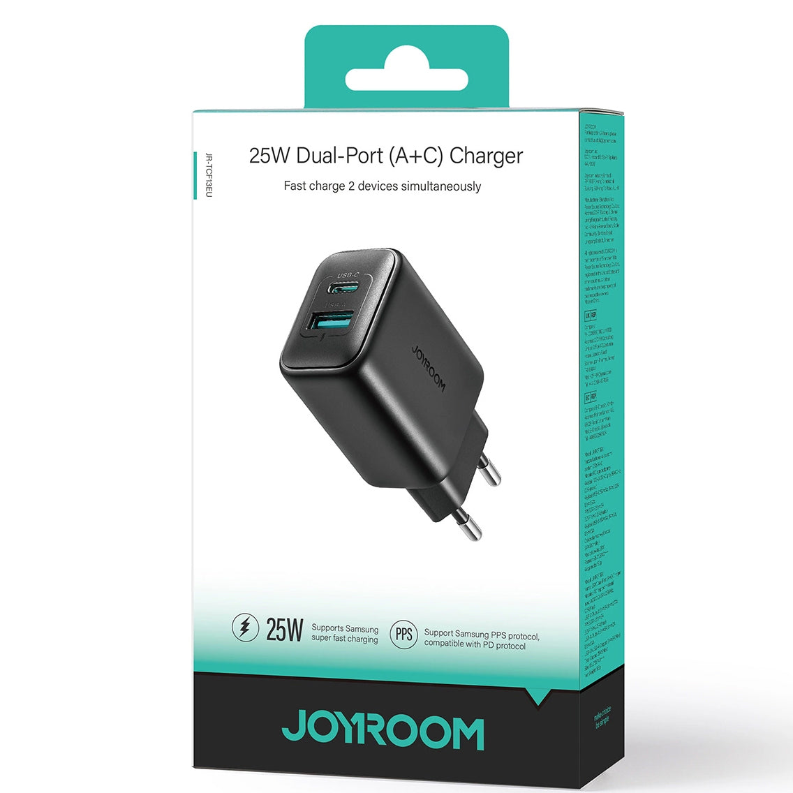 Netværksoplader Joyroom JR-TCF13, 25W, 3A, 1 x USB-A - 1 x USB-C, Sort