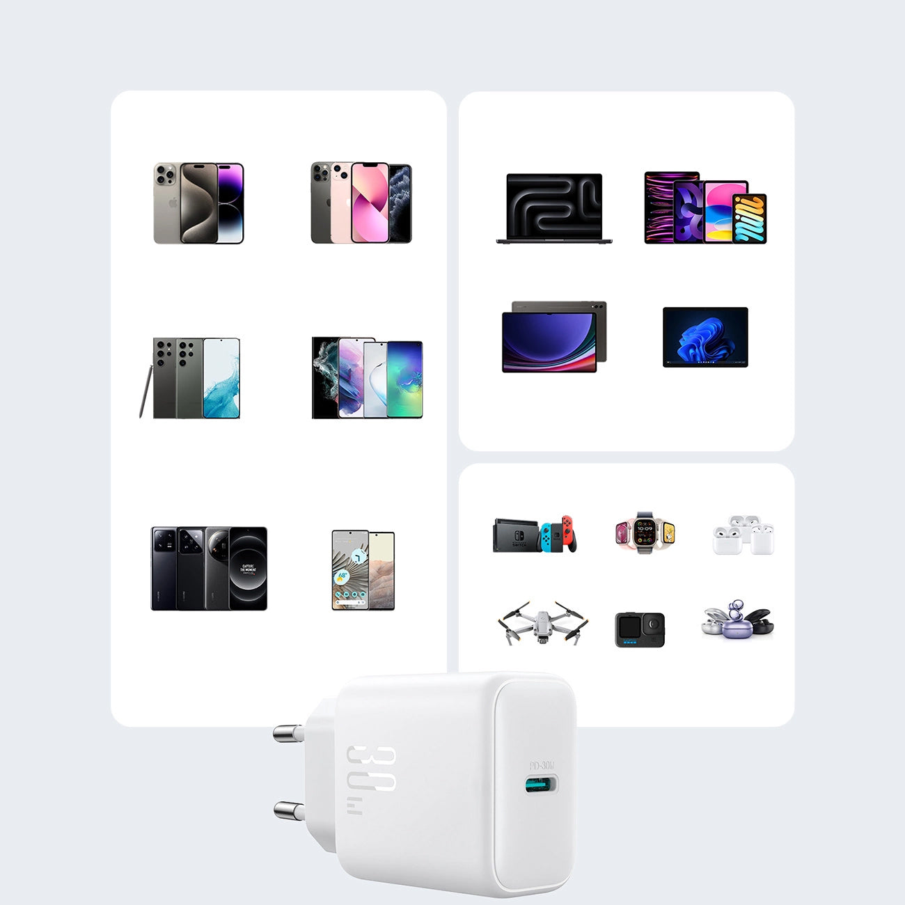 Joyroom JR-TCF24 netværksoplader, 30W, 3A, 1 x USB-C, Hvid