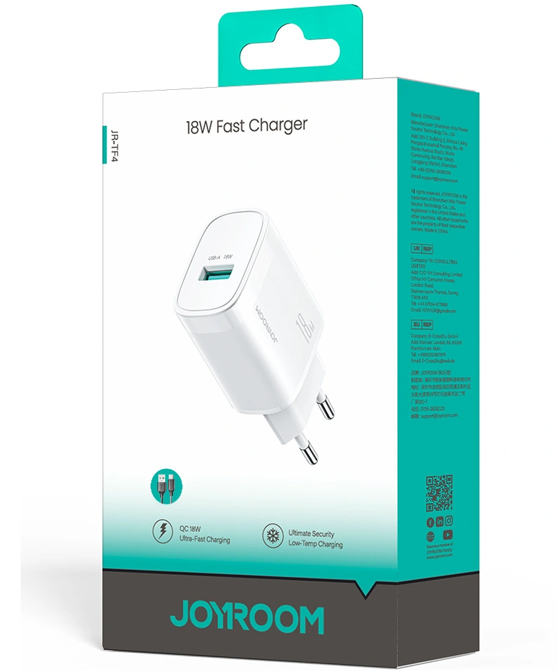 Joyroom JR-TF4 Netoplader, 18W, 3A, 1 x USB-A, Hvid