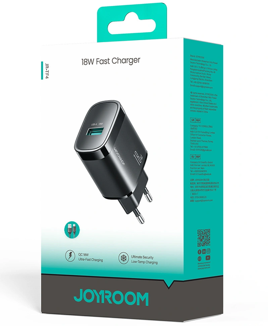 Joyroom JR-TF4 netadapter, 18W, 3A, 1 x USB-A, Sort