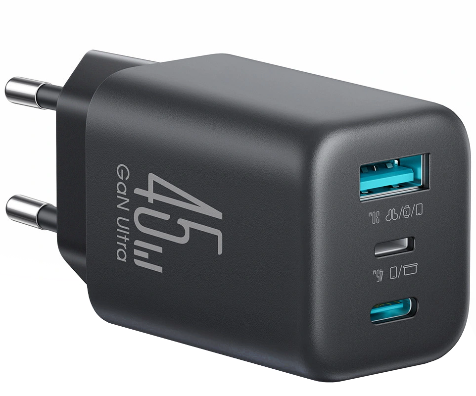 Joyroom JR-TO1 Netoplader, 45W, 3A, 1 x Lightning - 1 x USB-A - 1 x USB-C, Sort