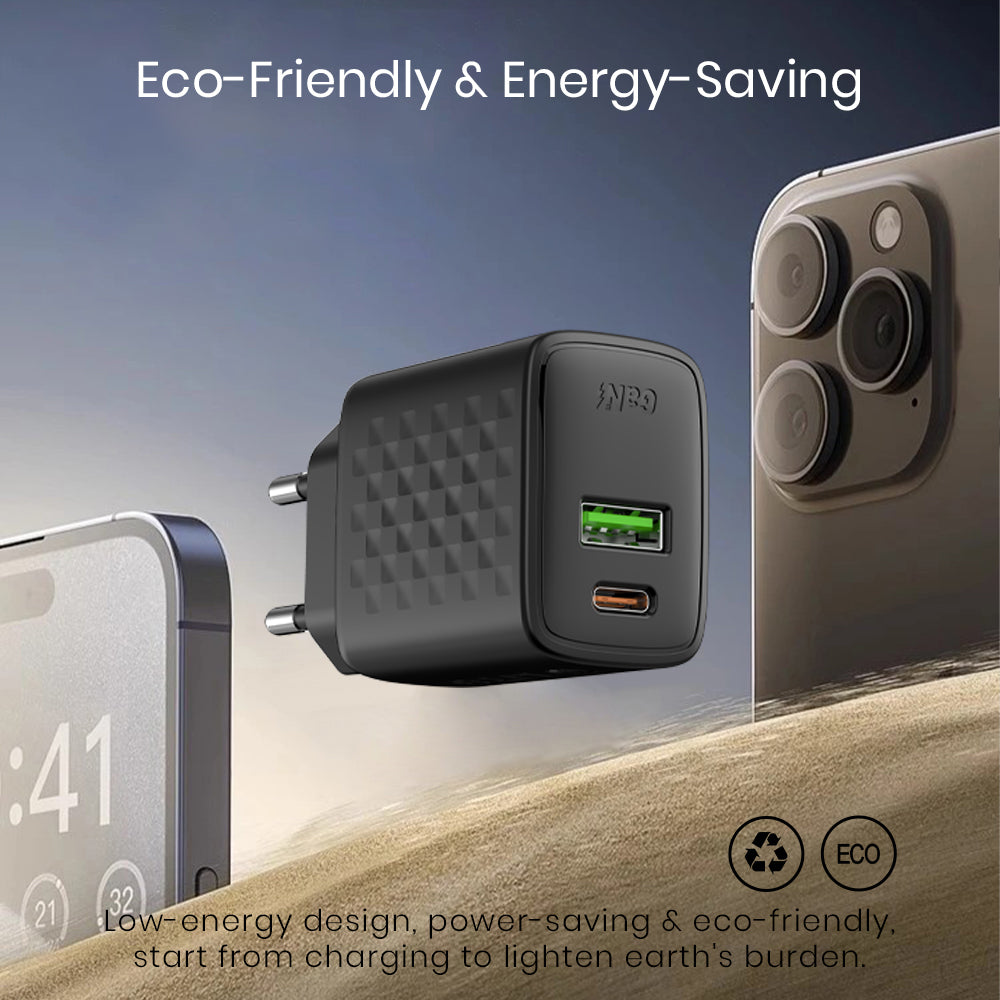 Lito LC15 netværksoplader, 20W, 3A, 1 x USB-A - 1 x USB-C, Sort