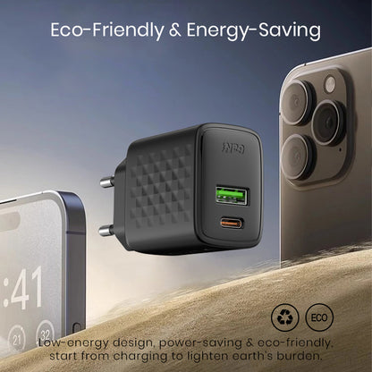 Lito LC15 netværksoplader, 20W, 3A, 1 x USB-A - 1 x USB-C, Sort