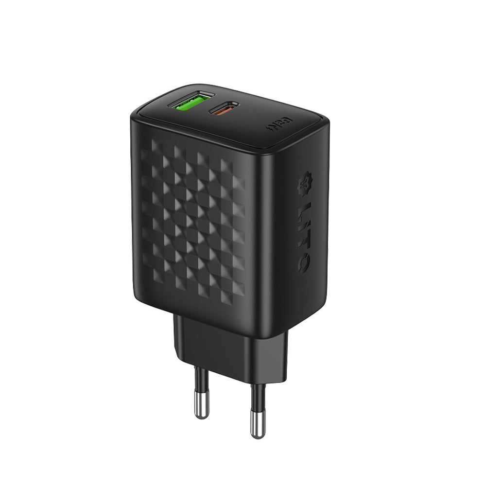 Lito LC24 netværksoplader, 65W, 3.25A, 1 x USB-A - 1 x USB-C, Sort