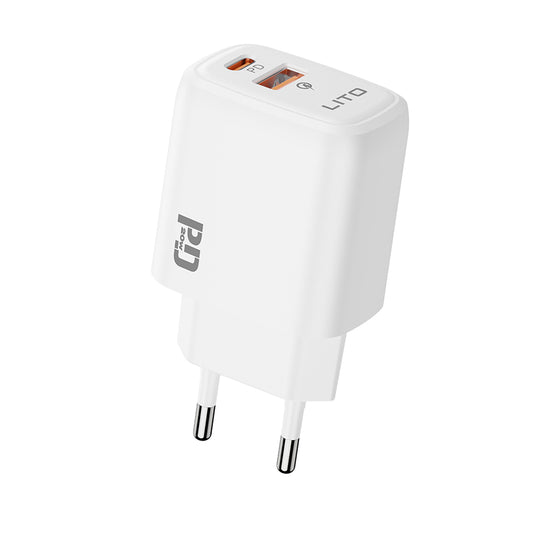 Lito LC28 Netværksoplader, 20W, 3A, 1 x USB-A - 1 x USB-C, Hvid