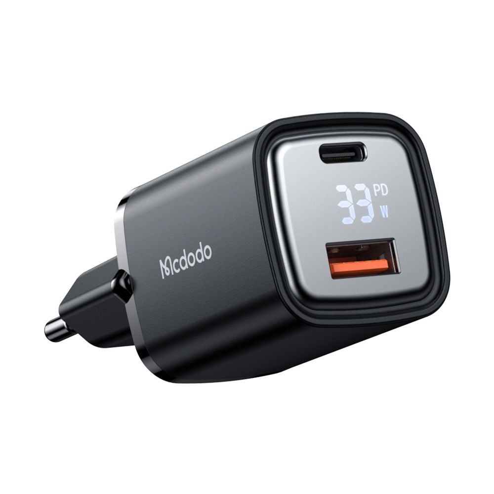 McDodo CH-1701 Graphite Display Netværksoplader, 33W, 3A, 1 x USB-A - 1 x USB-C, Sort