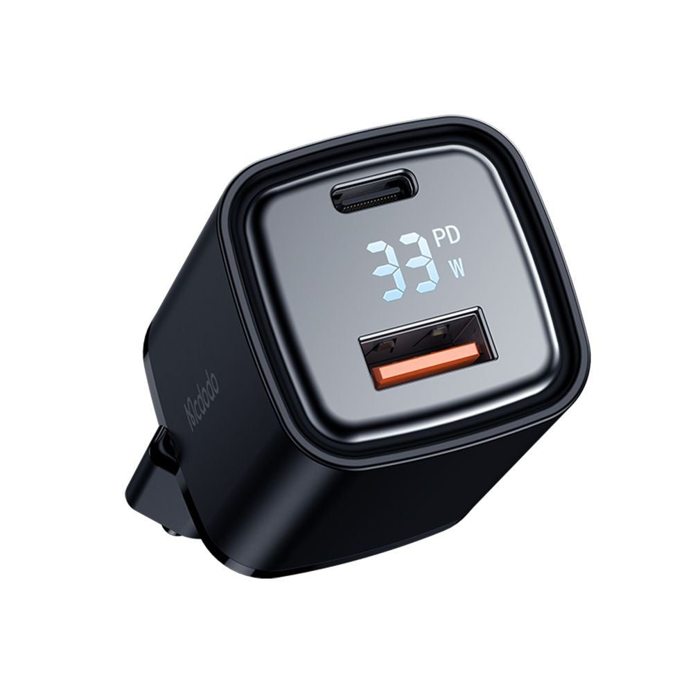 McDodo CH-1701 Graphite Display Netværksoplader, 33W, 3A, 1 x USB-A - 1 x USB-C, Sort