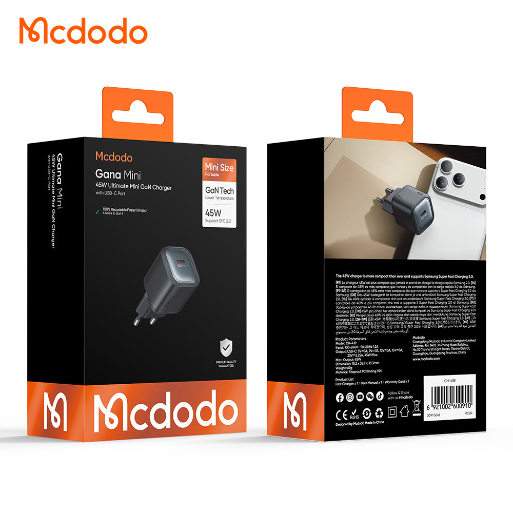 McDodo CH-4391 Ultimate Mini netadapter, 45W, 3A, 1 x USB-C, Sort