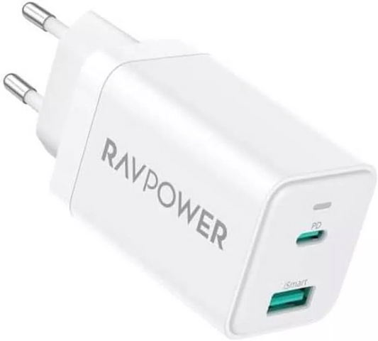 RavPower RP-PC171 Netoplader, 45W, 3A, 1 x USB-A - 1 x USB-C, Hvid