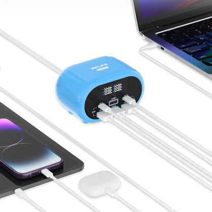 Relife RL-309U Stationoplader, 72W, 5A, 2 x USB-C - 4 x USB-A, Blå