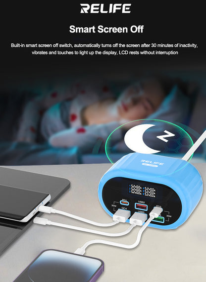 Relife RL-309U Stationoplader, 72W, 5A, 2 x USB-C - 4 x USB-A, Blå