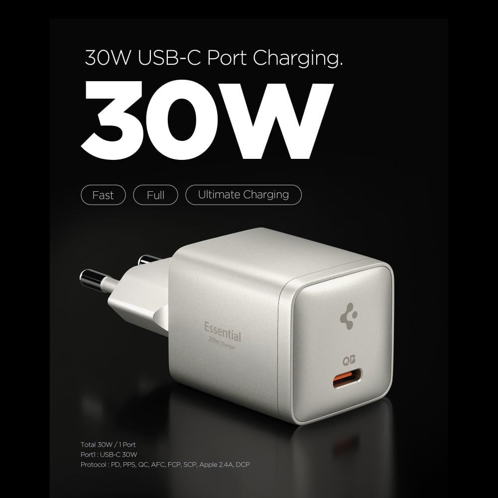 Spigen EE301EU Essential Netoplader, 30W, 3A, 1 x USB-C, Titan Grå ACH10448