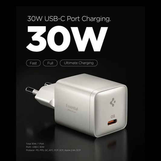 Spigen EE301EU Essential Netoplader, 30W, 3A, 1 x USB-C, Titan Grå ACH10448