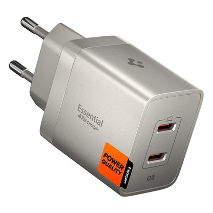 Spigen EE472EU Essential netoplader, 47W, 3A, 2 x USB-C, Titan grå ACH10451
