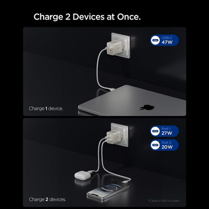 Spigen EE472EU Essential netoplader, 47W, 3A, 2 x USB-C, Titan grå ACH10451