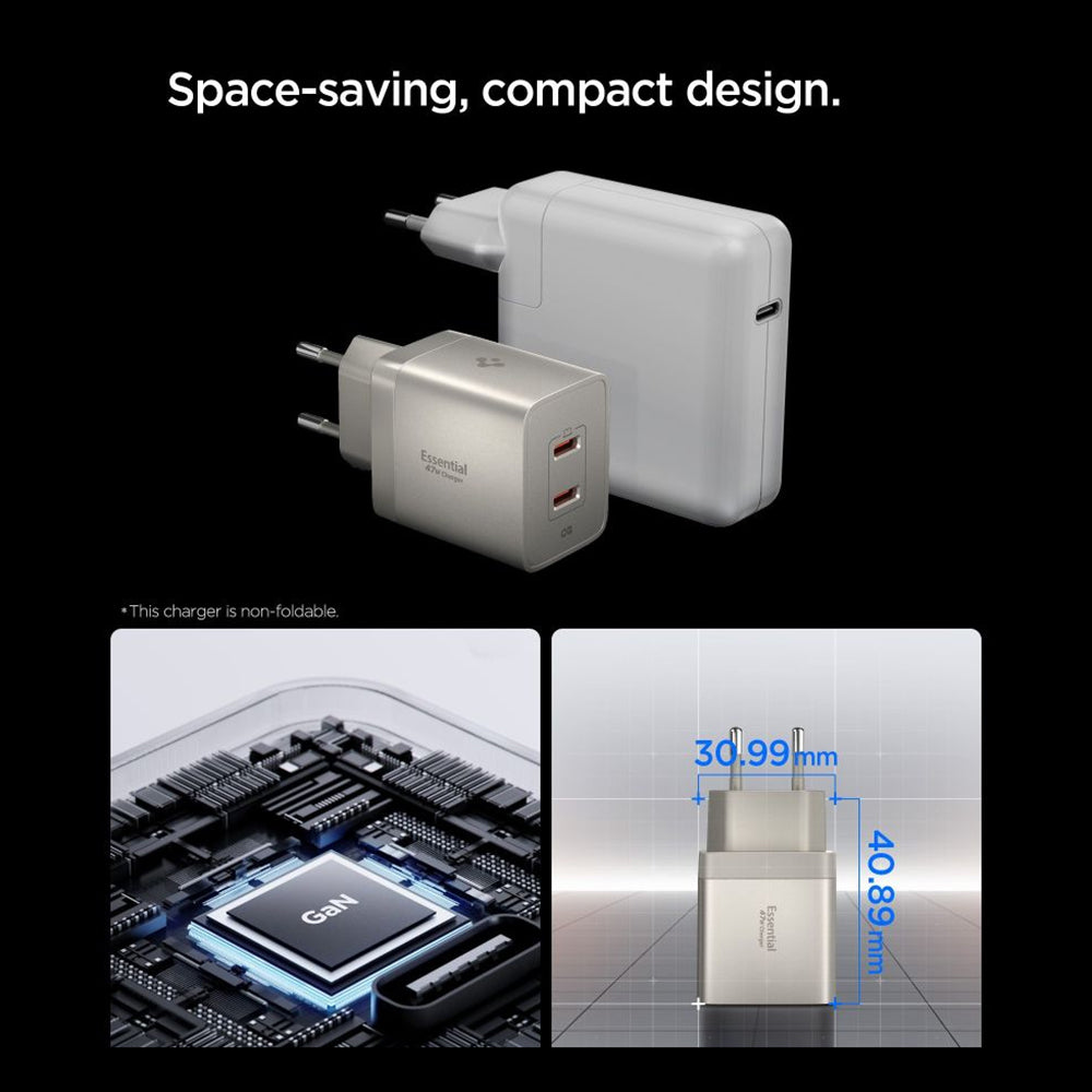 Spigen EE472EU Essential netoplader, 47W, 3A, 2 x USB-C, Titan grå ACH10451