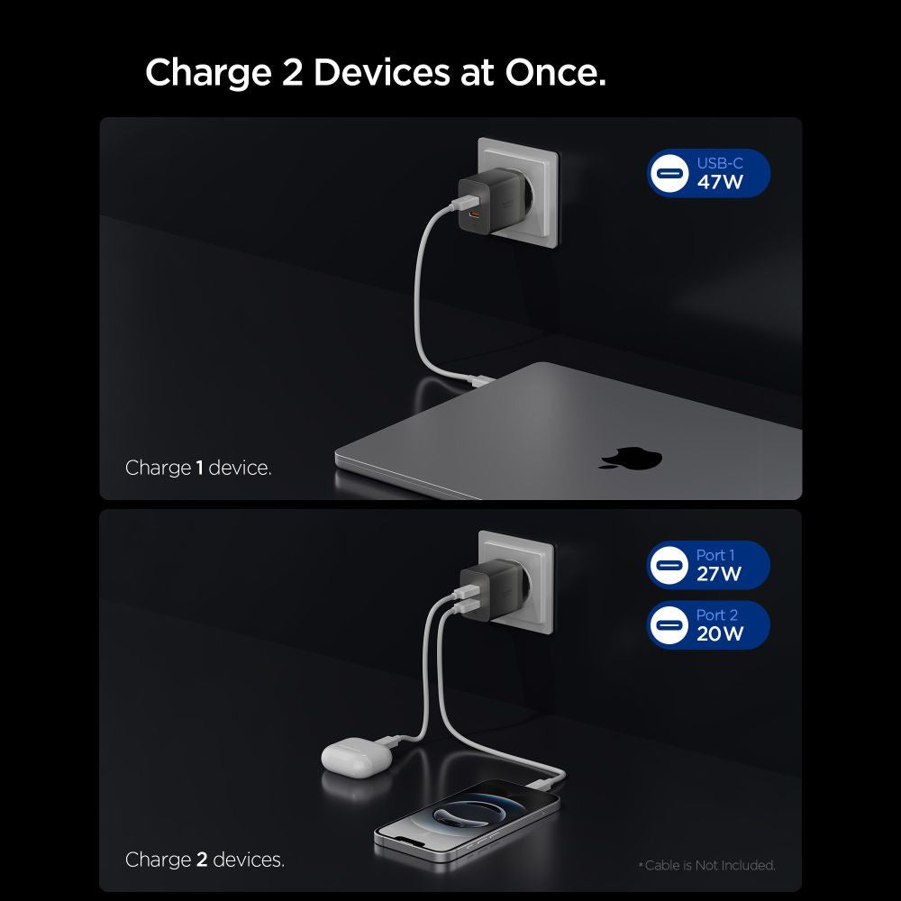 Spigen EE472EU Essential netoplader, 47W, 3A, 2 x USB-C, grå ACH10450