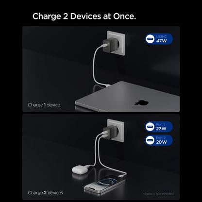 Spigen EE472EU Essential netoplader, 47W, 3A, 2 x USB-C, grå ACH10450