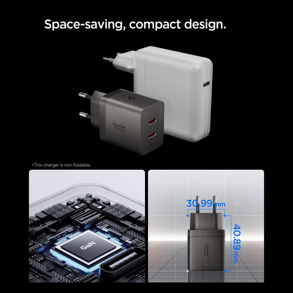 Spigen EE472EU Essential netoplader, 47W, 3A, 2 x USB-C, grå ACH10450