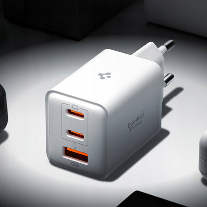 Spigen EE473EU Essential netværksoplader, 47W, 3A, 1 x USB-A - 2 x USB-C, Hvid ACH09464
