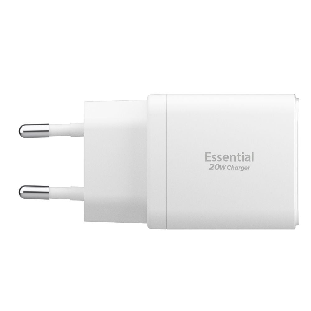 Spigen Essential Network Charger, 20W, 3A, 1 x USB-A - 1 x USB-C, White