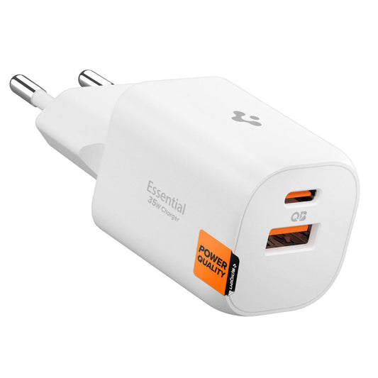 Spigen Essential netværksoplader, 35W, 3A, 1 x USB-A - 1 x USB-C, Hvid