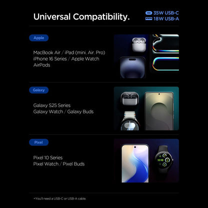 Spigen Essential netværksoplader, 35W, 3A, 1 x USB-A - 1 x USB-C, Sort