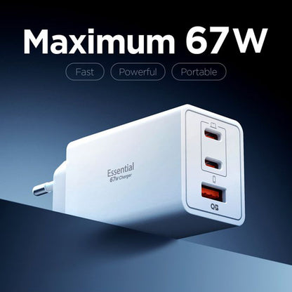 Spigen Essential netværksoplader, 67W, 3.25A, 1 x USB-A - 2 x USB-C, Hvid ACH08710