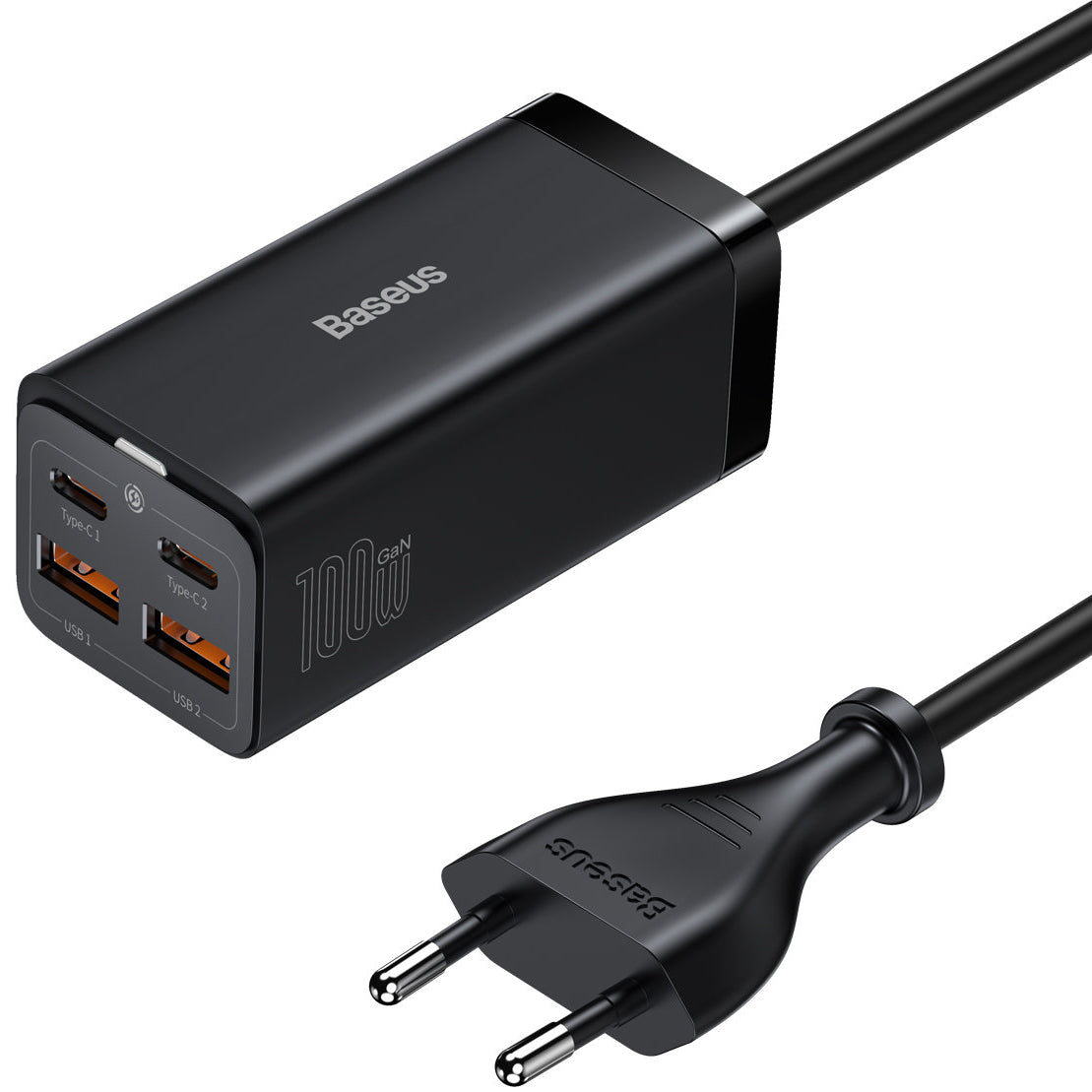 Baseus GaN3 Pro opladerstation, 100W, 5A, 2 x USB-A - 2 x USB-C, Sort CCGP000101