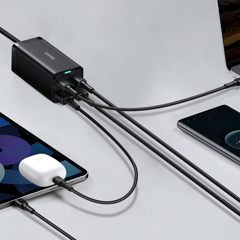 Baseus GaN3 Pro opladerstation, 100W, 5A, 2 x USB-A - 2 x USB-C, Sort CCGP000101