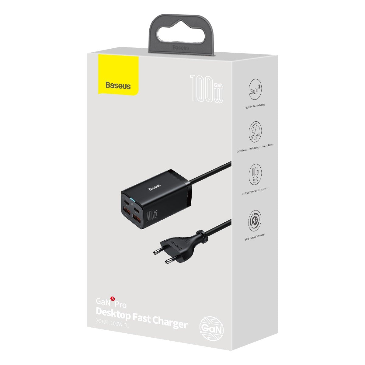 Baseus GaN3 Pro opladerstation, 100W, 5A, 2 x USB-A - 2 x USB-C, Sort CCGP000101