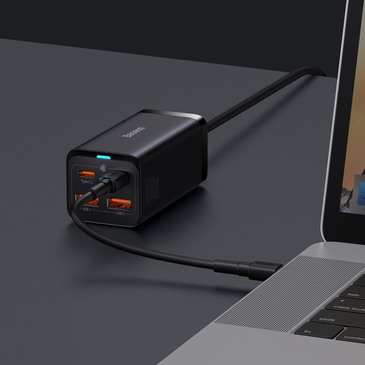 Baseus GaN3 Pro opladerstation, 100W, 5A, 2 x USB-A - 2 x USB-C, Sort CCGP000101