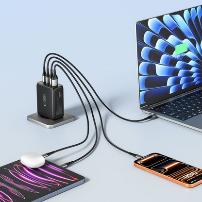Tech-Protect NC200W-GAN netværksoplader, 200W, 5A, 1 x USB-A - 3 x USB-C, Sort