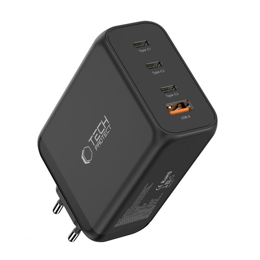 Netværksoplader Tech-Protect NC240W-GAN, 240W, 5A, 1 x USB-A - 3 x USB-C, Sort