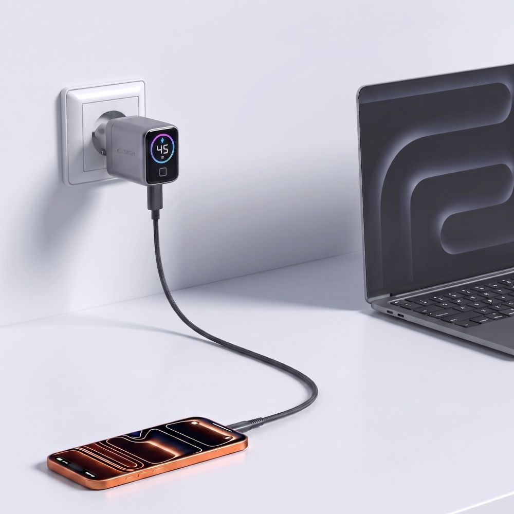Tech-Protect NC45W Display netadapter, 45W, 3A, 1 x USB-C, grå