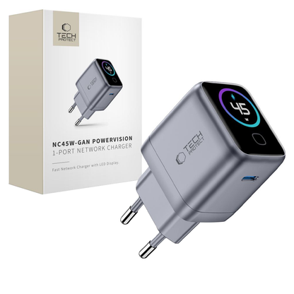 Tech-Protect NC45W Display netadapter, 45W, 3A, 1 x USB-C, grå