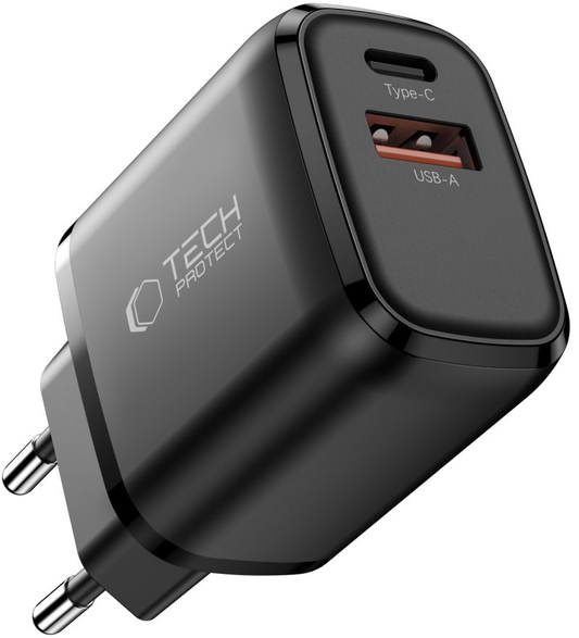 Netværksoplader Tech-Protect NCA45W, 45W, 3A, 1 x USB-A - 1 x USB-C, Sort
