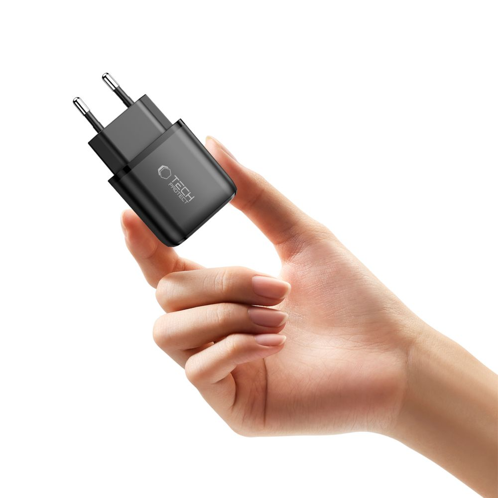 Netværksoplader Tech-Protect NCA45W, 45W, 3A, 1 x USB-A - 1 x USB-C, Sort