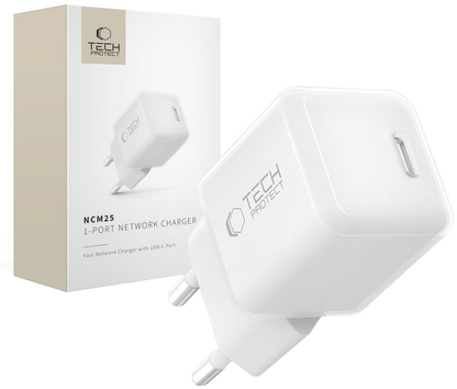 Tech-Protect NCM25 Netoplader, 25W, 3A, 1 x USB-C, Hvid