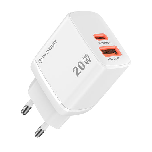 Techsuit CH2 Duonix netværksoplader, 20W, 3A, 1 x USB-A - 1 x USB-C, Hvid